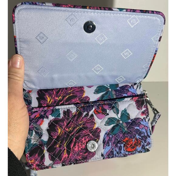 Vera Bradley NEON BLOOMS RFID All in One Crossbody Quilted Gray Purple Floral - Picture 5 of 8